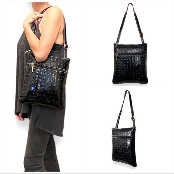 Arcadia Bags Nwot Arcadia Large Black Patent Leather Convertible Shoulder To Crossbody Bag